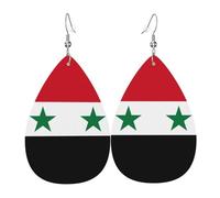 Flag of the Syrian Arab Republic Teardrop-shaped leather earrings, clothing decoration, suitable for festival parties, holidays and daily life