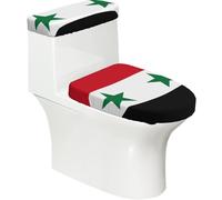 Flag of the Syrian Arab Republic Toilet Lid Cover Set - Elastic Smooth Polyester Material Dustproof and Easy to Clean Durable