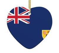 Flag of The Turks and Caicos Islands Ceramic Christmas Heart Pendant with Silk Thread, Christmas Tree Home Decoration