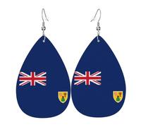 Flag of the Turks and Caicos Islands Leather Earring. Stylish teardrop shape, perfect for women, and a great decorative choice for parties and holidays.