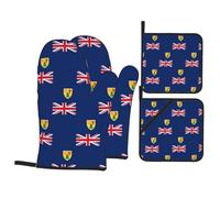 Flag of the Turks and Caicos Islands Oven gloves and heat-resistant mat 4-piece set. Suitable for grilling, microwave oven frying, and baking