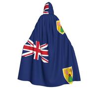 Flag Of The Turks And Caicos Islands Print Adults Hooded Cloak, Halloween Robe Hooded Cape Witch Wizard Cosplay Costumes For Men Women