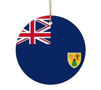 Flag Of The Turks And Caicos Islands Print Ceramic Round Pendant For Travel Ornaments For Home Decor Christmas Ornament