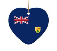 Flag of the Turks and Caicos Islands Print Ceramic Star Heart Shaped Ornaments Christmas Tree Hanging Xmas Pendants Decor