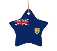 Flag of the Turks and Caicos Islands Print Ceramic Star Heart Shaped Ornaments Christmas Tree Hanging Xmas Pendants Decor