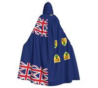 Flag Of The Turks And Caicos Islands Printed Hooded Cloak Robe Cloak Witch Vampires Grim Reaper Devil For Boy Girl Cosplay Costume