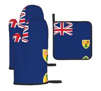 Flag of the Turks and Caicos Islands Printed Kitchen Oven Mitt Set 3-Piece Heat Resistant Gloves with Pot Holder Mat for Cooking Baking BBQ