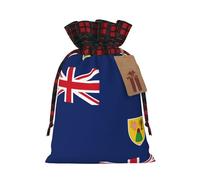Flag Of The Turks And Caicos Islands Printing Color Matching Plaid Christmas Bag With Drawstring For Christmas Birthdays Party,4.7x6.9 Inch