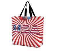 Flag of The U.S.A Lightweight Large Shopping Bag with Inside Pocket Reusable Grocery Bags Foldable Shoulder Handbag