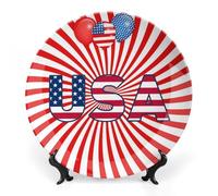 Flag of The U.S.A Printed Ceramic Decorative Plate Chinese Style Bone Dish with Stand China Art Porcelain Plates