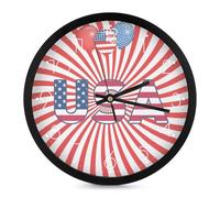 Flag of The U.S.A Simple Wall Clock Silent Non Ticking Round Clocks for Office Home Kitchen Living Room