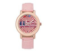 Flag of The U.S.A Women Simplicity Watch with Leather Strap Easy Reader Ladies Wristwatch