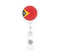 Flag of Timor-Leste Printing Retractable Badge Holder. with Clip and Keyring The Maximum Retractable Length is Approximately 55cm, with a 360° Rotating clamp.