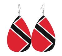 Flag of Trinidad and Tobago Pattern leather earrings | Water drop-shaped printed earrings, suitable for daily/party/dating scenes