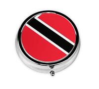 Flag of Trinidad and Tobago Round Mini Pill Box, 3 Compartment Pill Box, Portable Pill Box, can be Put into Wallet, Pocket, Light and Convenient