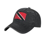 Flag of Trinidad and Tobago Washed Cowboy Baseball Cap for Adults - Stylish and Breathable Hat with Adjustable Strap, Black, One size