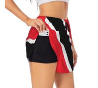 Flag of Trinidad and Tobago Women's Double Layer Athletic Shorts, Women's Flowy Shorts for Running, Working Out and More., Black, M