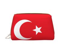 Flag of Turkey Leather Hand-Held Zipper Makeup Bag Storage Bag for Miscellaneous Items Pen Case