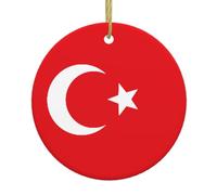 Flag of Turkey Print Christmas Tree Ceramic Hanging Decorative Ornaments – Round Keepsake for Xmas, Home Party, Holiday