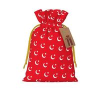 Flag of Turkey Print Drawstring linen gifts bag for Christmas Party,holiday packaging presents bags.
