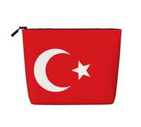 Flag of Turkey Printed Fake Hemp Makeup Bag â€“ Travel Toiletry Organizer, Daily Storage, Business Trip Essential