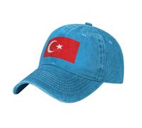 Flag of Turkey Washed Cowboy Baseball Cap for Adults - Stylish and Breathable Hat with Adjustable Strap, Blue, One size