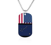 Flag of U.S.A And Alaska Memorial Necklace with Long Chain Decorative Jewelry Rectangle Pendant for Men Women