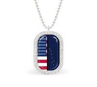 Flag of U.S.A And Alaska Rectangle Pendant Necklace Alloy White Shiny Diamond Square Gold Silver Jewelry for Women Men