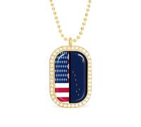 Flag of U.S.A And Alaska Rectangle Pendant Necklace Alloy White Shiny Diamond Square Gold Silver Jewelry for Women Men