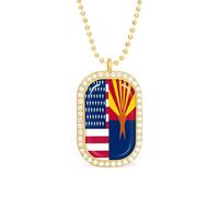 Flag of U.S.A And Arizona Rectangle Pendant Necklace Alloy White Shiny Diamond Square Gold Silver Jewelry for Women Men