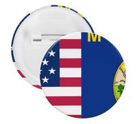 Flag of U.S.A And Montana1 Unisex Novelty Brooches & Pins Round Tinplate Lapel Badge for Clothing Shawl Hat