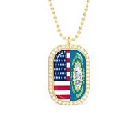 Flag of U.S.A And South Dakota Rectangle Pendant Necklace Alloy White Shiny Diamond Square Gold Silver Jewelry for Women Men
