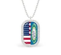 Flag of U.S.A And South Dakota Rectangle Pendant Necklace Alloy White Shiny Diamond Square Gold Silver Jewelry for Women Men