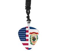 Flag of U.S.A And West Virginia Vintage Pick Necklace Guitar Bass Pick Pendant &B Steel Music Jewelry for Music Lovers
