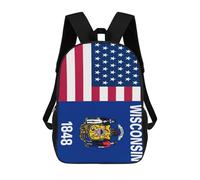 Flag of U.S.A And Wisconsin Backpack 17Inch Travel Daypack | Laptop with 1 Main Compartment and Side Pockets for Men Women