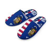 Flag of U.S.A And Wisconsin Men's Flannel Slipper Soft Comfy House Shoes Non Slip Winter Warm Indoor Outdoor Slippers