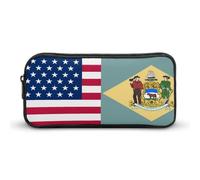 Flag of U.S. and Delaware Pencil Case Large Capacity Pen Pouch Office Supplies Organizer Portable Makeup Bag for Travel
