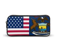 Flag of U.S. and Michigan Pencil Case Large Capacity Pen Pouch Office Supplies Organizer Portable Makeup Bag for Travel