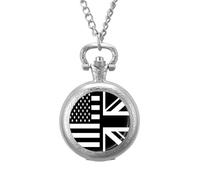 Flag of U.S. and United Kingdom Vintage Pocket Watch with Chain Classic Numerals White Dial