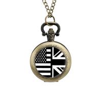 Flag of U.S. and United Kingdom Vintage Pocket Watch with Chain Classic Numerals White Dial