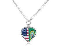 Flag of U.S. And Washington Heart Silver Pet Urn Necklace Memorials Funerary Ashes Classic Pendant for Dog Cat Lover