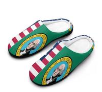 Flag of U.S. And Washington Men's Cotton Slippers for Winter Casual House Shoes Soft Comfy Slip Indoor Outdoor