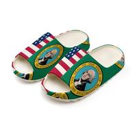 Flag of U.S. And Washington Slides for Women Men Soft Thick Bottom Coconut Slippers Sandals for Bathroom Beach