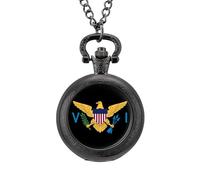 Flag of U.S. Virgin Islands Men's Pocket & Fob Watches Silent Ticking Quartz Alloy Chain Watch for Daily Use Black-Style