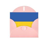 Flag Of Ukraine Horizontal Holiday Card With Pink Heart Shaped Envelope And Write Various Holiday Greetings