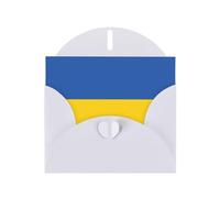 Flag Of Ukraine Horizontal Holiday Card With White Heart Shaped Envelope And Write Various Holiday Greetings