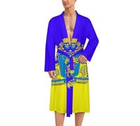 Flag of Ukraine Mens Bathrobe Long Bath Robe Warm Spa Robe Nightgown Soft with Waist Belt