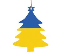 Flag of Ukraine Patterned Wooden Ornaments, a Set of 6 Decorations, Suitable for Hanging on Christmas Trees and fireplaces.