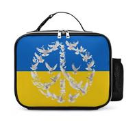 Flag of Ukraine Peace Leather Lunch Bag Insulated Lunchbox Meal Tote Handbags with Detachable Buckled Handle