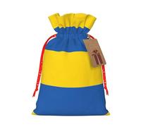 Flag Of Ukraine Print Christmas Burlap Gift Bag With Drawstring, Present Small Favor Pouch For Birthday Parties-S Size
